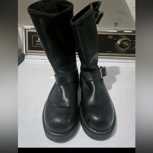 Harley-Davidson Black Leather Boots with Silver Buckle